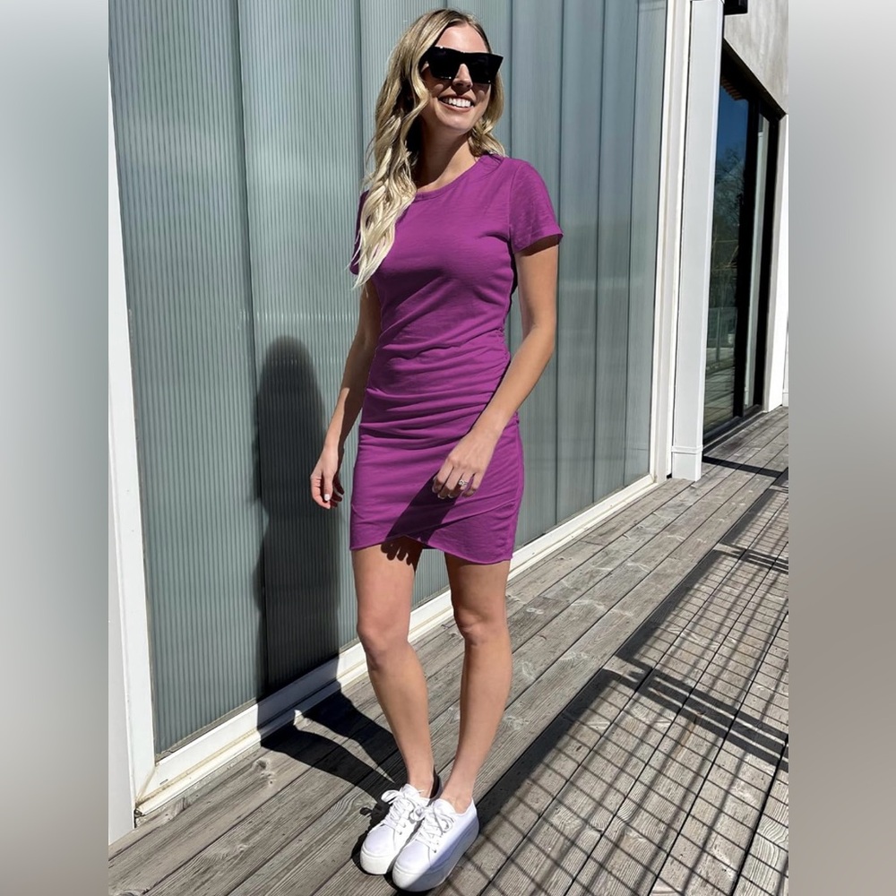 BTFBM Casual Crew Neck Short Sleeve Mini Ruched T Shirt Dress- size medium